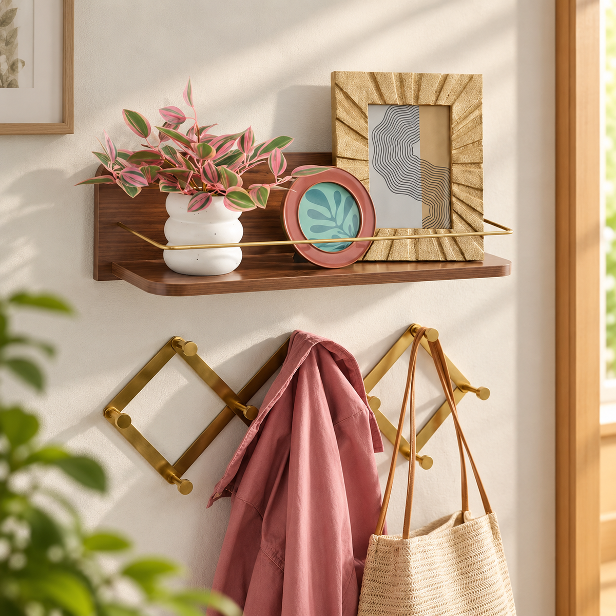 Modern Black Wall Shelf with Gold Rail
