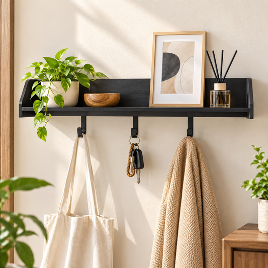 28-Inch Floating Wall Shelf with 3 Hooks