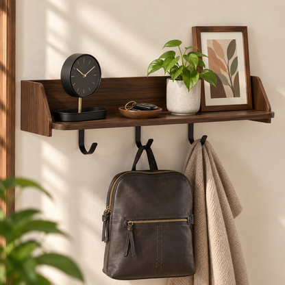 28-Inch Floating Wall Shelf with 3 Hooks