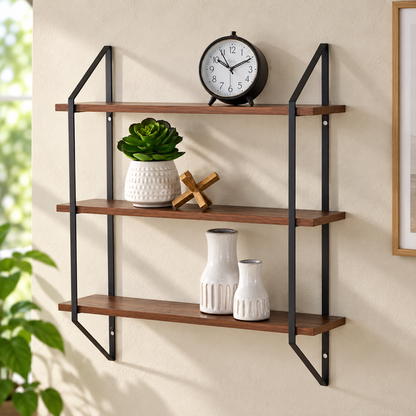 3-Tier Walnut Wall Display Shelf