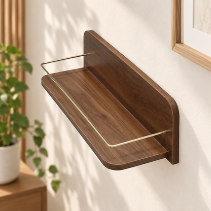 Modern Black Wall Shelf with Gold Rail