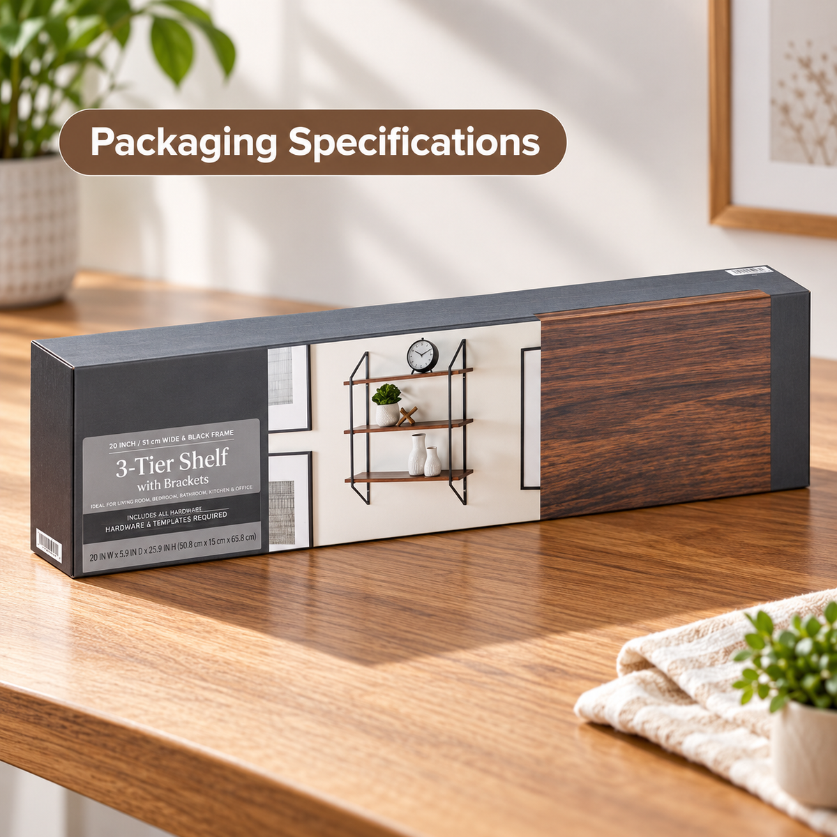 3-Tier Walnut Wall Display Shelf