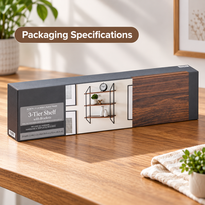 3-Tier Walnut Wall Display Shelf