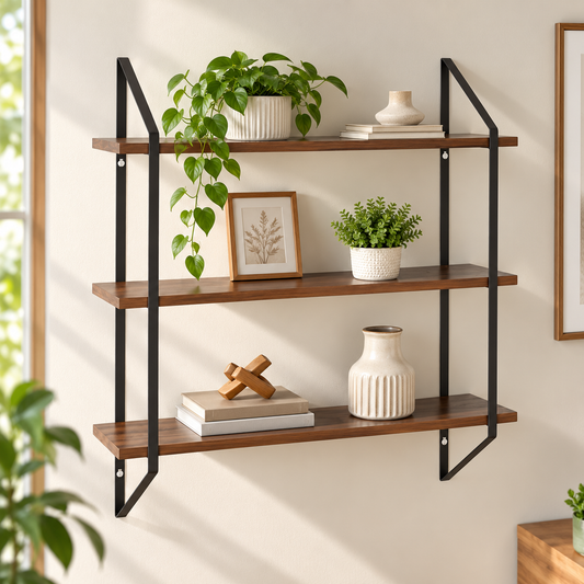 3-Tier Walnut Wall Display Shelf