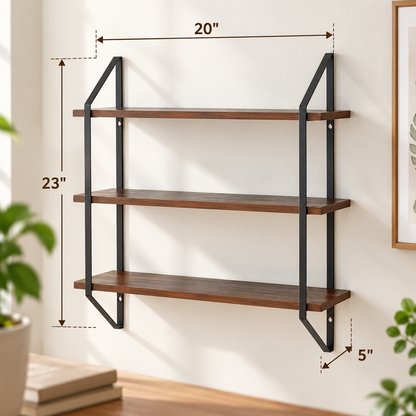 3-Tier Walnut Wall Display Shelf