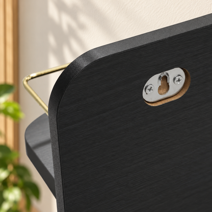 Modern Black Wall Shelf with Gold Rail