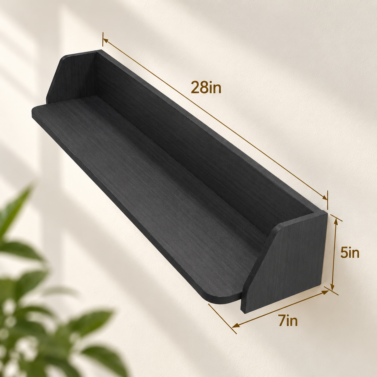 28-Inch Floating Wall Shelf with 3 Hooks