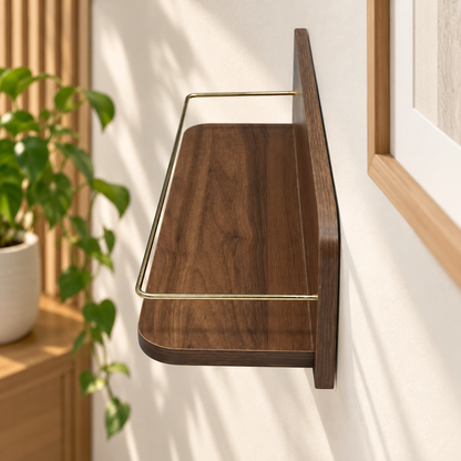 Modern Black Wall Shelf with Gold Rail