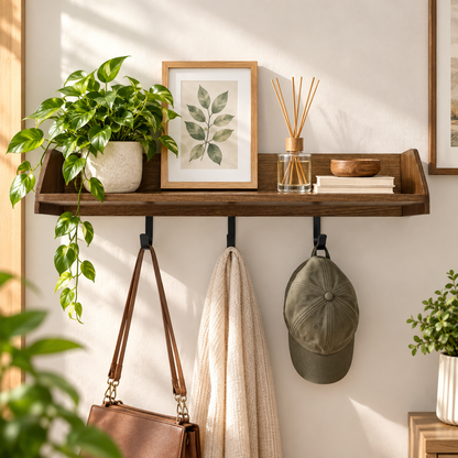 28-Inch Floating Wall Shelf with 3 Hooks