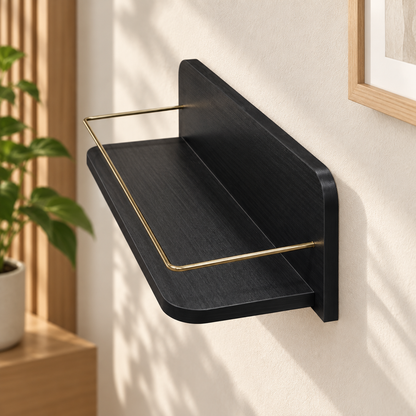 Modern Black Wall Shelf with Gold Rail