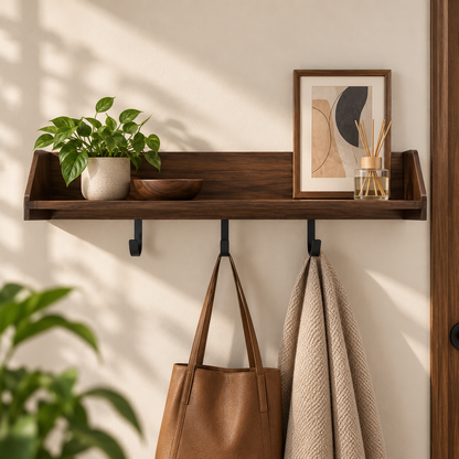 28-Inch Floating Wall Shelf with 3 Hooks